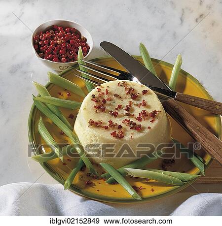 Stock Photo - Potato in aspic with spring onions and red pepper, Austria, Europe. Fotosearch