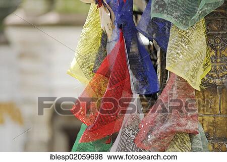 Stock Photo - Prayer flags, Swayambhunath temple, Kathmandu, Nepal, Asia. Fotosearch