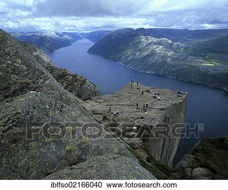 Preikestolen, Preacher's Pulpit or Pulpit Rock, with tourists, at Lysefjorden or Lysefjord, Rogaland, Norway, Scandinavia, Europe View Large Photo Image Stock Image - Preikestolen, Preacher's Pulpit or Pulpit Rock, with tourists, at Lysefjorden or Lysefjord, Rogaland, Norway, Scandinavia, Europe. Fotosearch