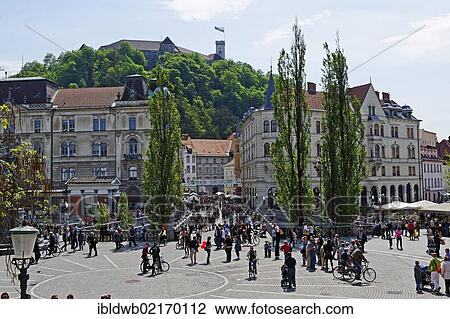 Preseren square with the castle at back, Ljublijana, Slovenia, Europe View Large Photo Image Stock Image - Preseren square with the castle at back, Ljublijana, Slovenia, Europe. Fotosearch