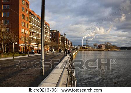 Stock Image - Promenade on Lake Rummelsburger, Rummelsburger Bay, Rummelsburg, Lichtenberg, Berlin, Germany, Europe. Fotosearch