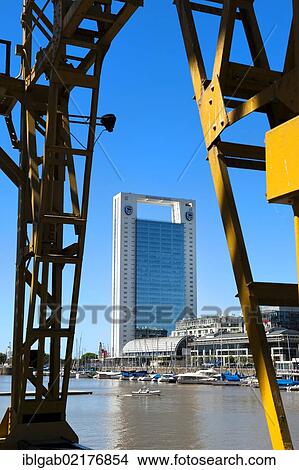 Picture - Puerto Madero, buildings viewed through a crane, Buenos Aires, Argentina, South America. Fotosearch
