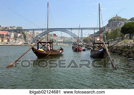 Stock Image - Rabelo boat, Porto, Unesco World Heritage Site, Portugal, Europe. Fotosearch