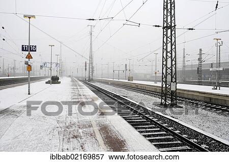 Railway tracks, snow, main station, Dortmund, Ruhr Area, North Rhine-Westphalia, Germany, Europe View Large Photo Image Stock Photo - Railway tracks, snow, main station, Dortmund, Ruhr Area, North Rhine-Westphalia, Germany, Europe. Fotosearch