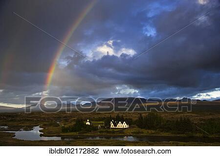Rainbow over the Church of Þingvellir, Thingvellir, Golden Circle, Suðurland, Sudurland, Southern Iceland, Iceland, Europe View Large Photo Image Stock Image - Rainbow over the Church of Þingvellir, Thingvellir, Golden Circle, Suðurland, Sudurland, Southern Iceland, Iceland, Europe. Fotosearch