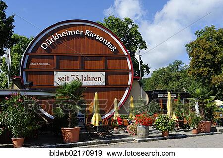 Stock Photo - Restaurant Duerkheimer Riesenfass, giant wine barrel, Bad Duerkheim, German Wine Route, Palatinate Forest, Rhineland-Palatinate, Germany, Europe. Fotosearch