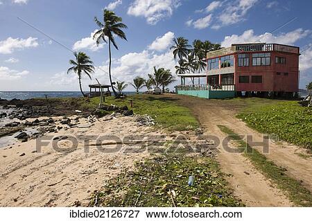 Restaurant, polluted beach, Big Corn Island, Caribbean Sea, Nicaragua, Central America, North America View Large Photo Image Stock Photo - Restaurant, polluted beach, Big Corn Island, Caribbean Sea, Nicaragua, Central America, North America. Fotosearch