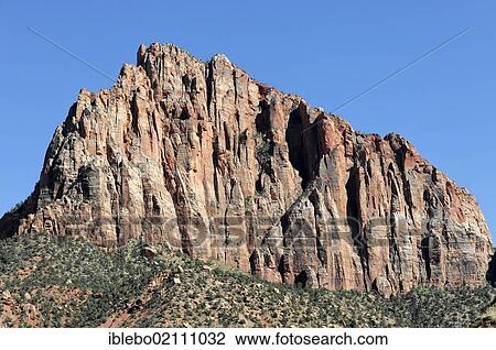 Stock Image - Rock formations, landscape in the Zion National Park, Utah, USA, North America. Fotosearch