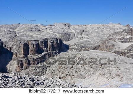 Rocky landscape, view from Sass Pordoi Mountain, 2925 m, towards the Sella Group, Dolomites, Italy, Europe View Large Photo Image Stock Photo - Rocky landscape, view from Sass Pordoi Mountain, 2925 m, towards the Sella Group, Dolomites, Italy, Europe. Fotosearch