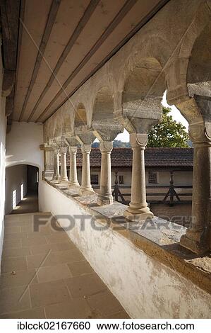 Stock Image - Romanesque arcades, Comburg Benedictine Abbey, Grosscomburg, Steinbach near Schwaebisch Hall, Baden-Wuerttemberg, Germany, Europe. Fotosearch