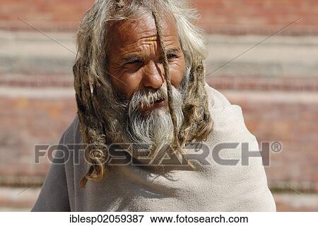 Stock Photo - Sadhu, holy man, Pashupatinath, Kathmandu, Nepal, Asia. Fotosearch