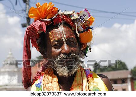 Stock Photo - Sadhu, holy man, Pashupatinath, Kathmandu, Nepal, Asia. Fotosearch
