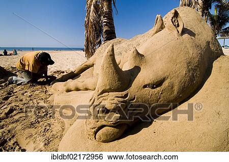 Sand artist, sand sculpture of a rhinoceros at the beach, Durban, KwaZulu-Natal, South Africa, Africa View Large Photo Image Stock Photograph - Sand artist, sand sculpture of a rhinoceros at the beach, Durban, KwaZulu-Natal, South Africa, Africa. Fotosearch