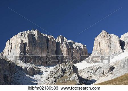 Stock Image - Sass Pordoi Mountain, 2925 m, Sella group, Dolomites, Italy, Europe. Fotosearch