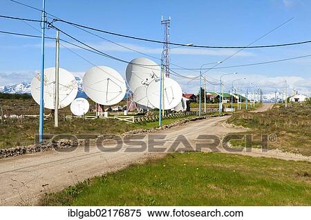 Stock Photography - Satellite dishes, Ushuaia, Fireland, Patagonia, Argentina, South America. Fotosearch