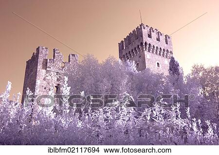 Picture - Scaliger Castle, infrared effect, Sirmione, Lake Garda, Italy, Europe. Fotosearch