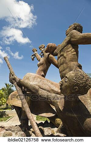 Stock Photo - Sculpture celebrating the abolishment of slavery, Big Corn Island, Caribbean Sea, Nicaragua, Central America, North America. Fotosearch