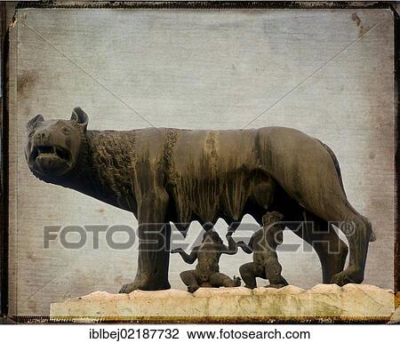 Sculpture of the she-wolf with Romulus and Remus, vintage look View Large Photo Image Stock Image - Sculpture of the she-wolf with Romulus and Remus, vintage look. Fotosearch