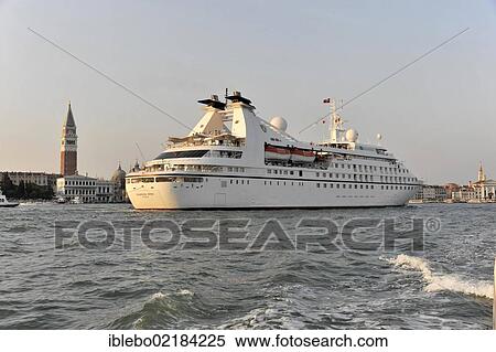 Stock Photography - Seabourn Spirit, cruise ship, built in 1989, 133. 40 m, 208 passengers, departing, Venice, Veneto, Italy, Europe. Fotosearch
