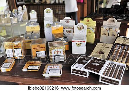 Stock Photograph - Selection of original Cuban cigars, tourist shop, Santa Clara, Cuba, Central America, America, North America. Fotosearch