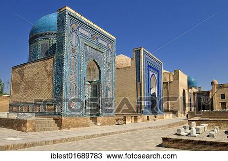 Stock Image - Shah-i-Zinda, Shahizinda Necropolis, Samarkand, Silk Road, Uzbekistan, Central Asia, Asia. Fotosearch