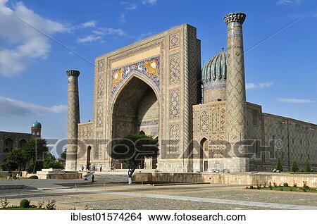 Picture - Sher Dor Madrasah, Registan Square in Samarkand, Unesco World Heritage Site, Silk Road, Uzbekistan, Central Asia, Asia. Fotosearch