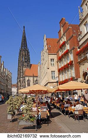 Sidewalk cafe on Prinzipalmarkt square and St. Lamberti Church, Muenster, Muensterland, North Rhine-Westphalia, Germany, Europe, PublicGround, Europe View Large Photo Image Stock Image - Sidewalk cafe on Prinzipalmarkt square and St. Lamberti Church, Muenster, Muensterland, North Rhine-Westphalia, Germany, Europe, PublicGround, Europe. Fotosearch