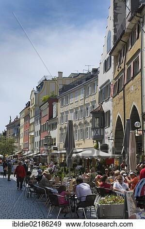 Sidewalk cafes in the historic district, pedestrian area, Lindau, Baden-Wuerttemberg, southern Germany, Germany, Europe View Large Photo Image Stock Photo - Sidewalk cafes in the historic district, pedestrian area, Lindau, Baden-Wuerttemberg, southern Germany, Germany, Europe. Fotosearch