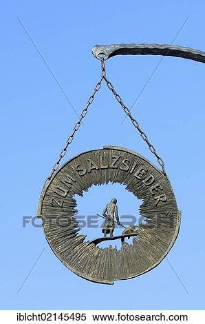 Stock Photography - Sign of the restaurant Zum Salzsieder, Bad Salzuflen, North Rhine-Westphalia, Germany, Europe. Fotosearch
