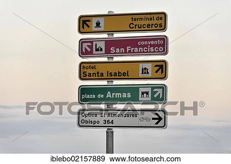 Stock Photo - Signpost, Malecón de Habana, coastal road, Havana, Cuba, Greater Antilles, Caribbean, Central America, America, North America. Fotosearch
