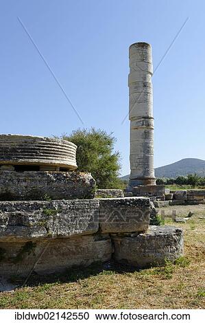 Single column of the Dipteros, excavations of the Heraion or sanctuary to the goddess Hera, UNESCO World Heritage Site, Samos island, southern Sporades, Aegean sea, Greece, Europe View Large Photo Image Stock Image - Single column of the Dipteros, excavations of the Heraion or sanctuary to the goddess Hera, UNESCO World Heritage Site, Samos island, southern Sporades, Aegean sea, Greece, Europe. Fotosearch