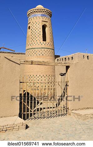 Small historic minaret in the historic adobe town of Khiva, Chiva, Silk Road, Unesco World Heritage Site, Uzbekistan, Central Asia, Asia View Large Photo Image Stock Image - Small historic minaret in the historic adobe town of Khiva, Chiva, Silk Road, Unesco World Heritage Site, Uzbekistan, Central Asia, Asia. Fotosearch