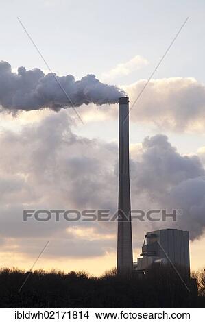 Picture - Smoking chimney, coal-fired power station, RWE Power AG and STEAG, Heil, Bergkamen, Unna district, Ruhr Area, North Rhine-Westphalia, Germany, Europe, PublicGround, Europe. Fotosearch