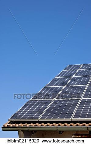 Solar panels on a house roof, photovoltaic View Large Photo Image Stock Image - Solar panels on a house roof, photovoltaic. Fotosearch
