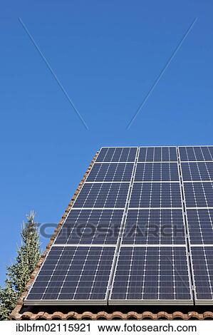 Solar panels on a house roof, photovoltaic View Large Photo Image Stock Image - Solar panels on a house roof, photovoltaic. Fotosearch