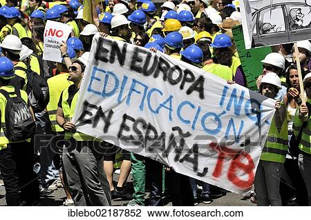 Stock Image - Spanish workers on strike, May 2011, Centro, Madrid, Spain, Europe. Fotosearch