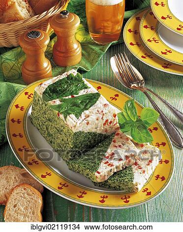 Picture - Spinach terrine with cottage cheese, cold starter, New Zealand, Oceania. Fotosearch