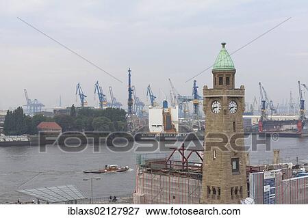 St. Pauli Landungsbruecken, Landing Bridges, with the water level tower in St. Pauli, Hamburg, Germany, Europe View Large Photo Image Stock Photo - St. Pauli Landungsbruecken, Landing Bridges, with the water level tower in St. Pauli, Hamburg, Germany, Europe. Fotosearch