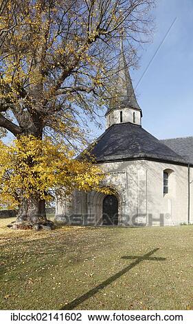 Stock Image - St. Sigismund Chapel, formerly St. Nicholas and St. Martin's Church, built around 1200, Romanesque octagon construction, Oberwittighausen, Wittighausen, Baden-Wuerttemberg, Germany, Europe. Fotosearch
