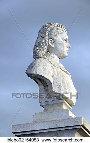 Stock Photo - Statue, bust, Clotilde del Carmen Rodriguez, poet, writer, artist, 1829-1881, Cienfuegos, Cuba, Greater Antilles, Caribbean, Central America, America, North America. Fotosearch