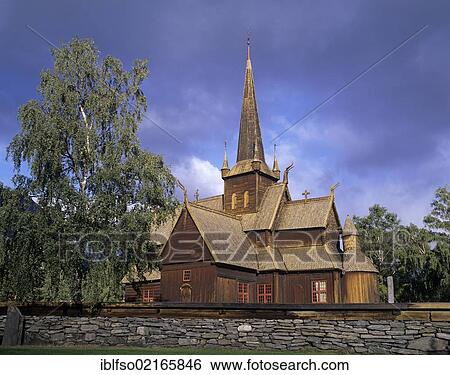 Stock Photograph - Stave Church in Lom, Oppland, Norway, Scandinavia, Europe. Fotosearch
