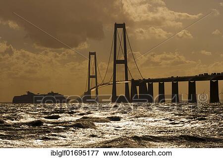 Store Belt, Great Belt Bridge in heavy surf, Nyborg, Korsor, South Denmark, Denmark, Europe View Large Photo Image Stock Photo - Store Belt, Great Belt Bridge in heavy surf, Nyborg, Korsor, South Denmark, Denmark, Europe. Fotosearch