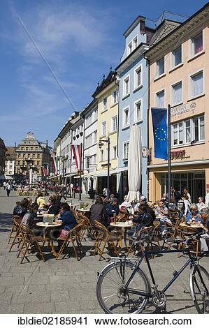 Stock Image - Street cafes in the historic city centre, Konstanz, Constance, Baden-Wuerttemberg, southern Germany, Germany, Europe. Fotosearch