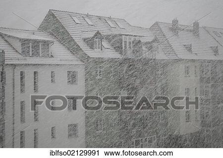 Stock Image - Strong snowstorm in Erfurt, Thuringia, Germany, Europe. Fotosearch