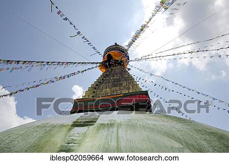 Picture - Stupa with prayer flags, Boudhanath, Kathmandu, Nepal, Asia. Fotosearch