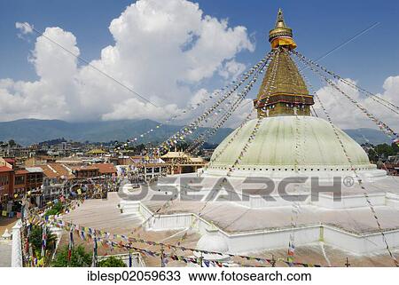 Stupa with prayer flags, Boudhanath, Kathmandu, Nepal, Asia View Large Photo Image Stock Image - Stupa with prayer flags, Boudhanath, Kathmandu, Nepal, Asia. Fotosearch