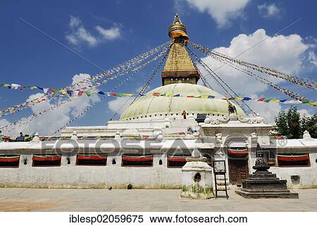 Stupa with prayer flags, Boudhanath, Kathmandu, Nepal, Asia View Large Photo Image Stock Photography - Stupa with prayer flags, Boudhanath, Kathmandu, Nepal, Asia. Fotosearch