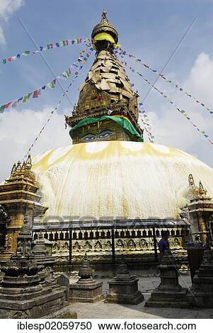 Stupa with prayer flags, Swayambhunath temple, Kathmandu, Nepal, Asia View Large Photo Image Stock Image - Stupa with prayer flags, Swayambhunath temple, Kathmandu, Nepal, Asia. Fotosearch