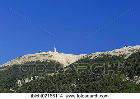 Picture - Summit of Mont Ventoux with the tower of the weather station, Vaucluse, Provence-Alpes-Cote d'Azur, Southern France, France, Europe, PublicGround, Europe. Fotosearch