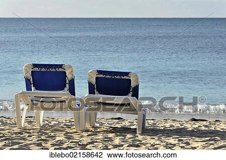 Stock Image - Sunbeds at the hotel beach, 4-star Brisas Trinidad Del Mar Hotel, Trinidad, Cuba, Greater Antilles, Caribbean, Central America, America, North America. Fotosearch